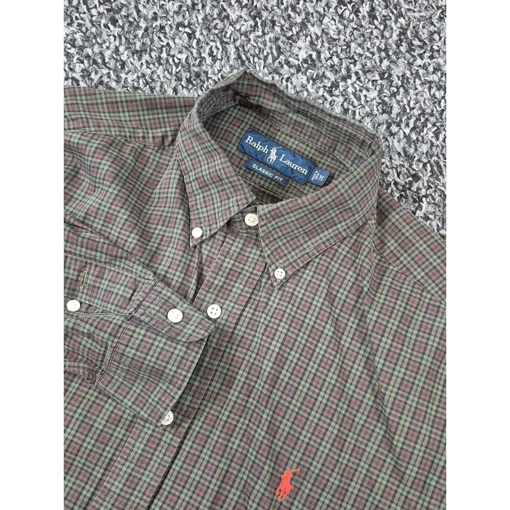 Ralph Lauren Polo Men's Medium Classic Fit Green‎ Plaid Long Sleeve Button Down
